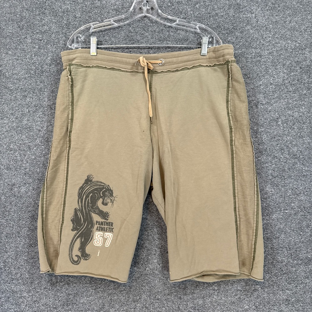 Lucky Brand Shorts Mens Small Brown Sweatshorts Vintage Y2K Graphic Raw Hem
